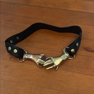 Vintage Goth Victorian Clasping Hands Black and Gold belt handmade leather